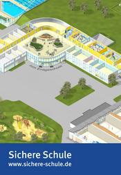 3D-Bauplan einer Schule aus der Vogelperspektive ohne Dach.